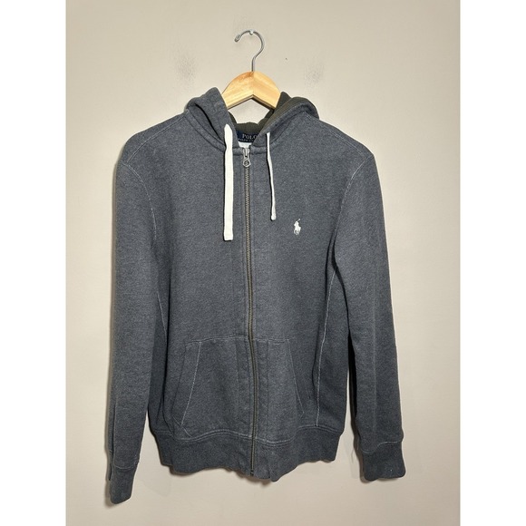 Polo Ralph Lauren Other - Polo Ralph Lauren Zip Up Hoodie Sweatshirt Medium Pony Logo Heavy Grey White